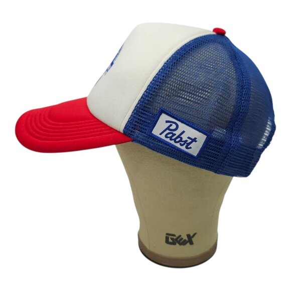 Pabst Blue Ribbon Beer Mesh Foam Snapback Cap Trucker Baseball Logo Patch Hat - Picture 9 of 14